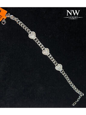 Real MOISSANITE 4ctw Heart Adjustable Bracelet 7"-8", Solid 925 Sterling Silver